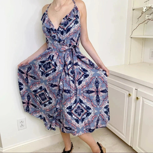 Roxy Rooftop Sunrise Strappy Midi Wrap Dress Blue Size XS NWT - Picture 12 of 15